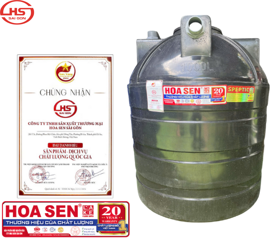 Bồn Nhựa Tự Hoại Hoa Sen 1000L Đứng
