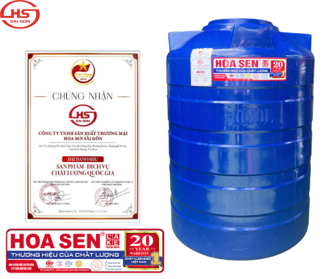 Bồn Nhựa Hoa Sen Cao Cấp 1000L Đứng