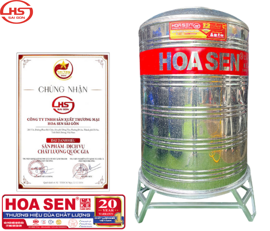 Bồn Nước Hoa Sen Inox 1000L Đứng 