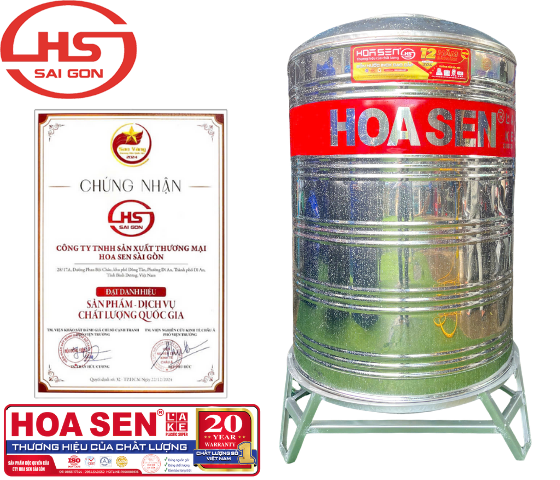 Bồn Nước Hoa Sen Inox 1000L Đứng 
